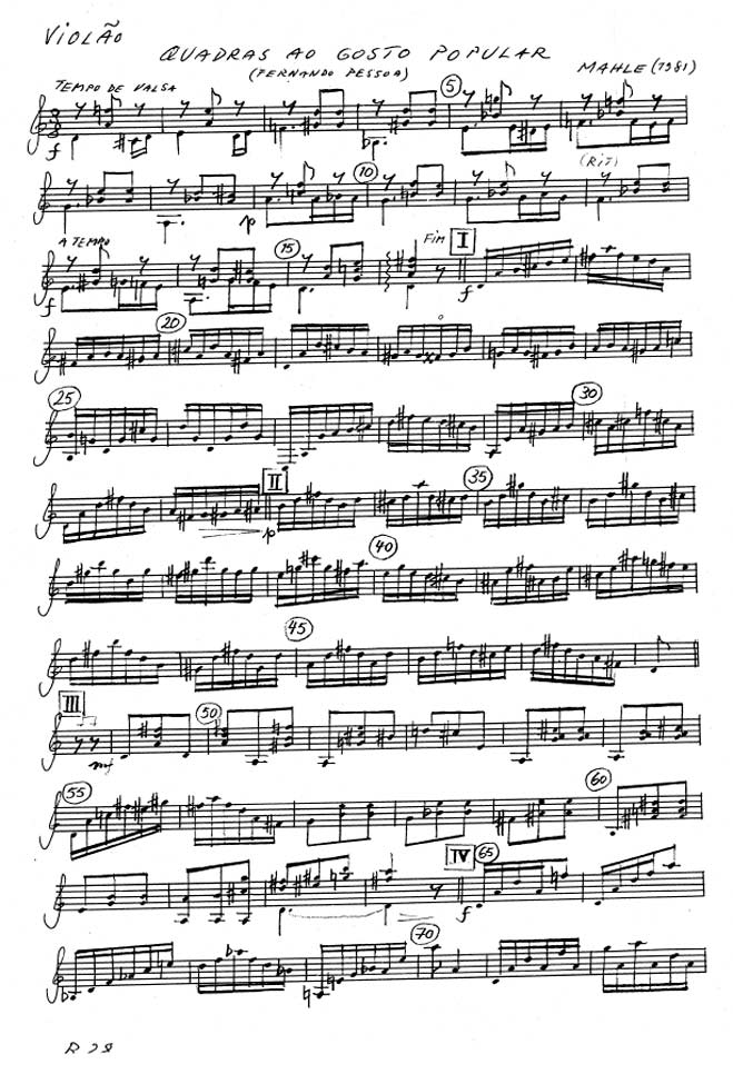 Alternative guitar part for Quadras ao Gosto Popular for Soprano and Guitar, R 28, by Ernst Mahle